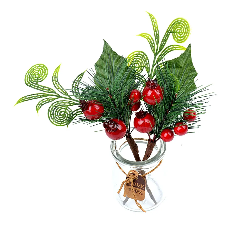 Искусственные сосновые ветки для рождественских декораций, искусственные цветы, красная жемчужная тычинка, ягоды, домашние, вечерние, свадебные декорации, Цветочная композиция