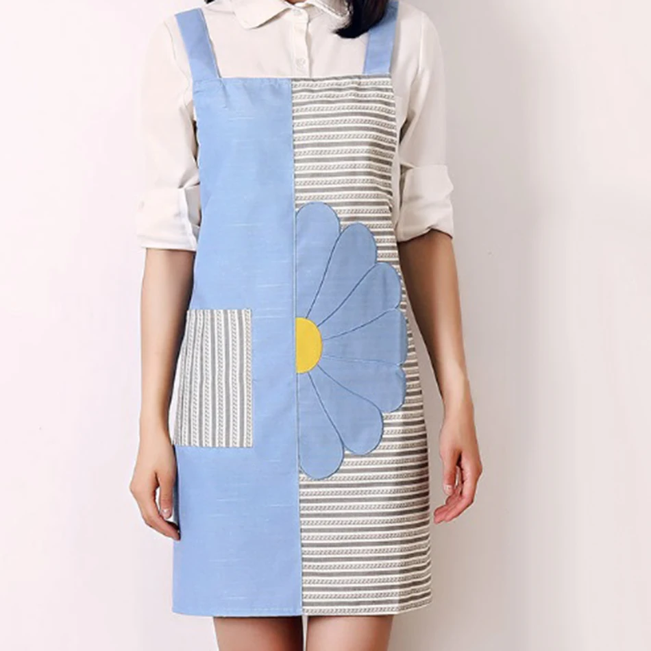 

2020 Autumn New Style Cotton Kitchen Cooking Apron With Waist TiesKorean Crafting BBQ Drawing Cooking Anti Fouling Smock Women