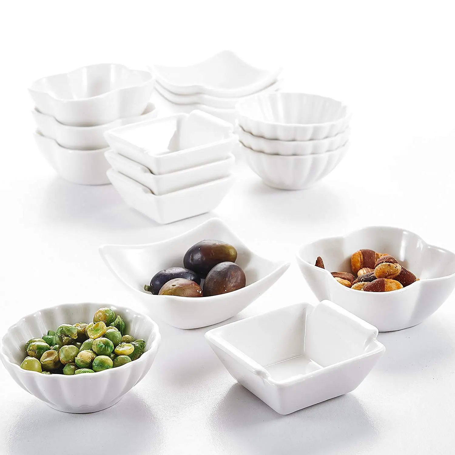

MALACASA 16-Piece Ramekins Ivory White Porcelain Dessert Dipping Dishes China Ceramic Souffle Cup Breakfast Snack Bowl Combi-Set
