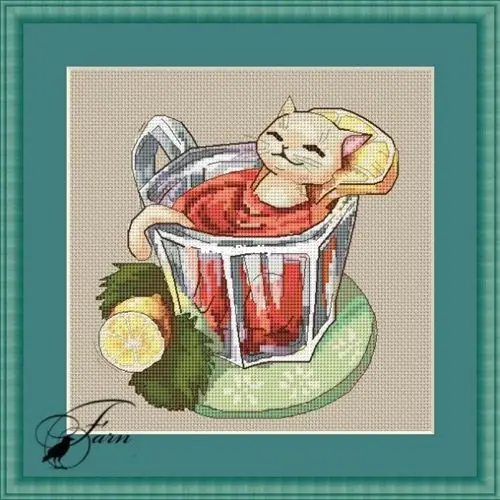 

GG Counted Cross Stitch Kit Fan blowing a fan Handmade Needlework For Embroidery 14ct Cross Stitch Cat Lemon Tea