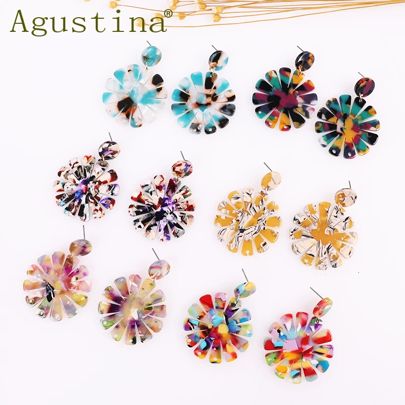Yellow Acrylic Earrings For Women Resin Fashion Round small Jewelry
