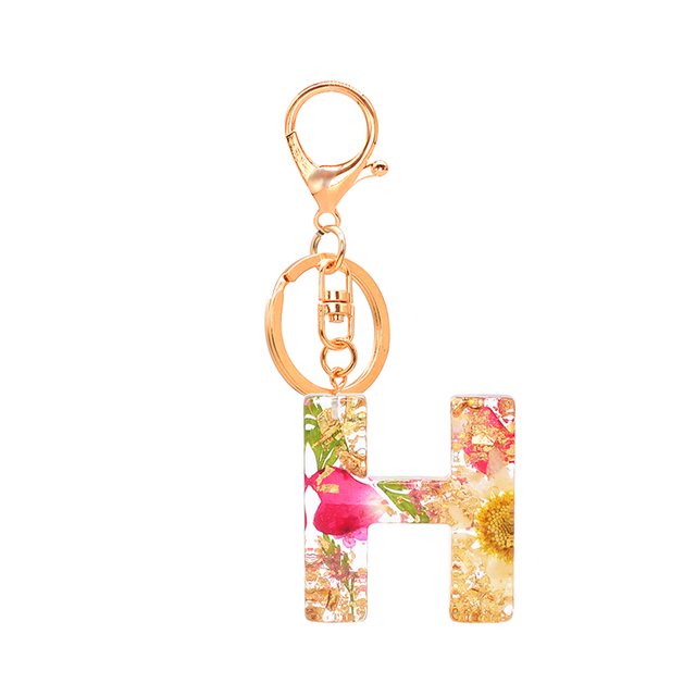 Dried Flower Letter Keychain Creative Colorful 26 English Letter Initial Resin Handbag Keyring Accessories For Women