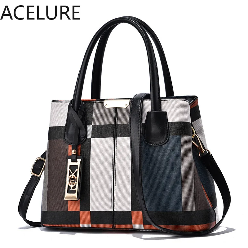 

ACELURE European and American Casual Totes Ladies Satchel Plaid PU Leather Women's Handbag Large Capacity Shoulder Crossbody Bag