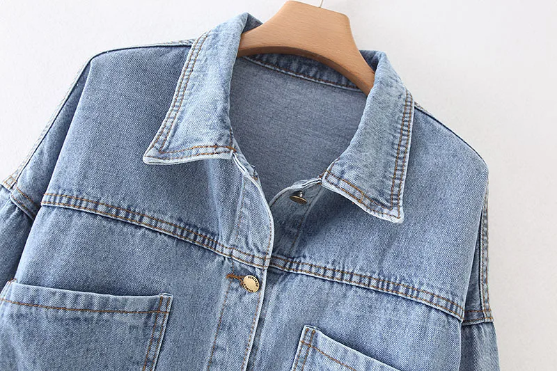 

Versatile Jeans Coat Women's 2019 Autumn And Winter New Style Korean-style Wide song cai Lettered Embroidered INS Jacket Short T