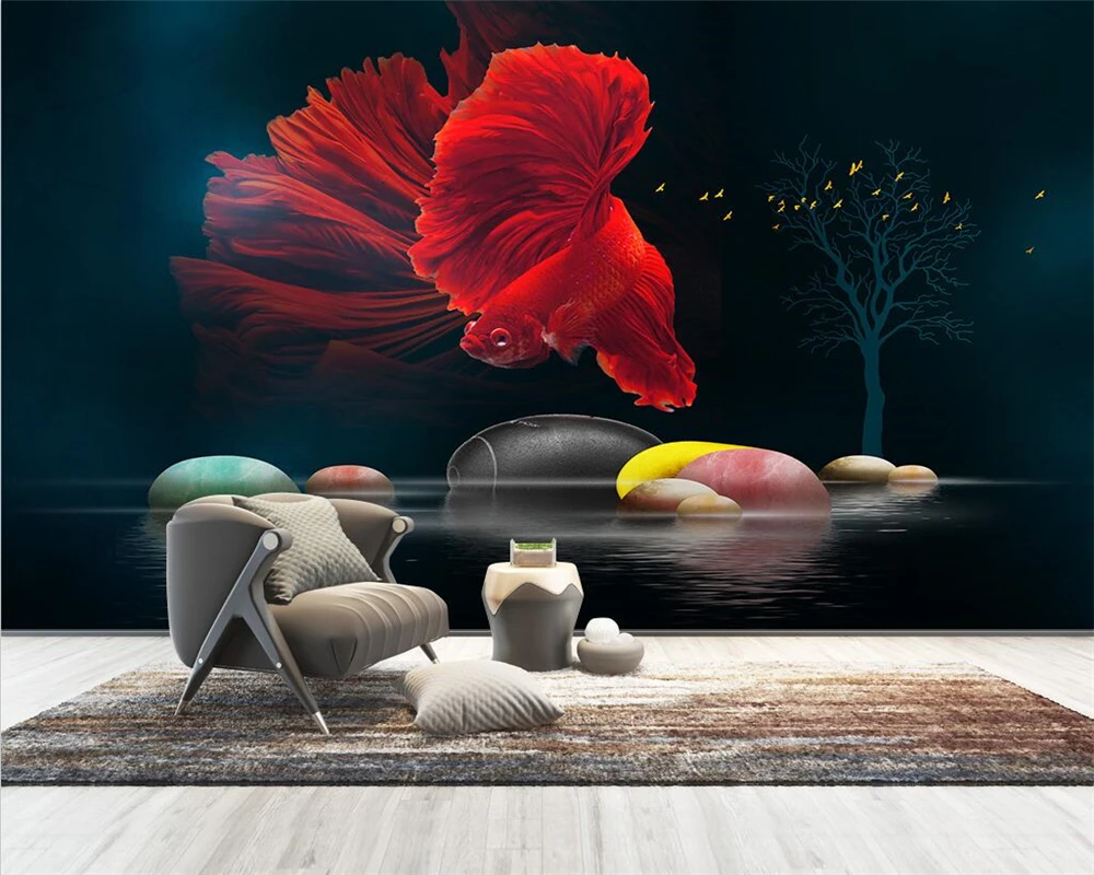 beibehang Customized modern fashion light luxury papel de parede three-dimensional guppy pebble background wallpaper