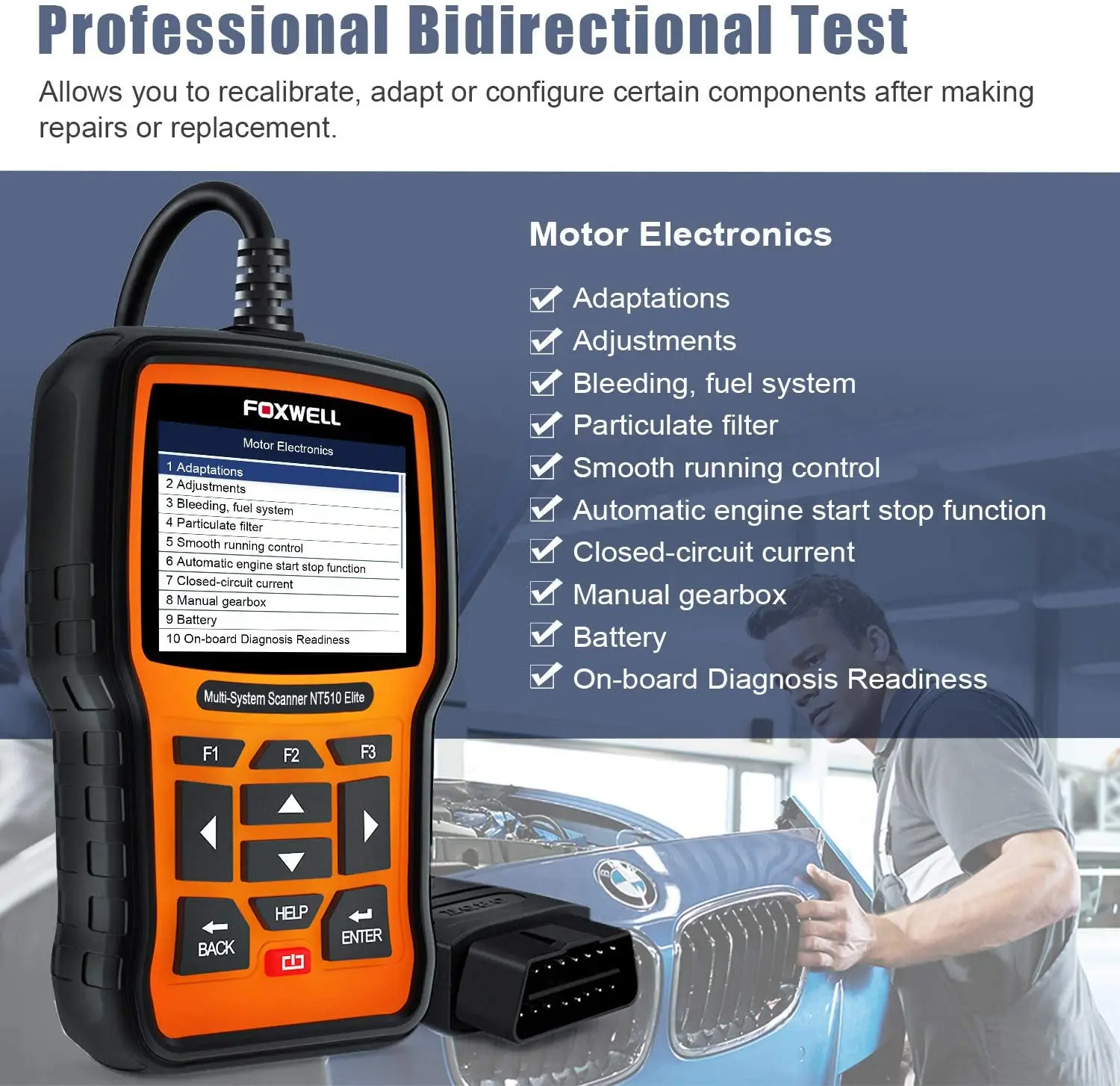 FOXWELL NT510 Elite полная система OBD2 сканер SAS SRS DPF мульти сброс двунаправленный активный