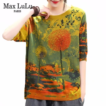 

Max LuLu New 2020 Korean Designer Summer Women Vintage Knitwears Ladies Casual Floral Printed Sweaters Loose Pullovers Plus Size