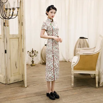 

Chinese Female Classic Dresses New Rayon Qipao Mandarin Collar Slim Vestidos Elegant Print Flower Plus Size Cheongsam M-4XL