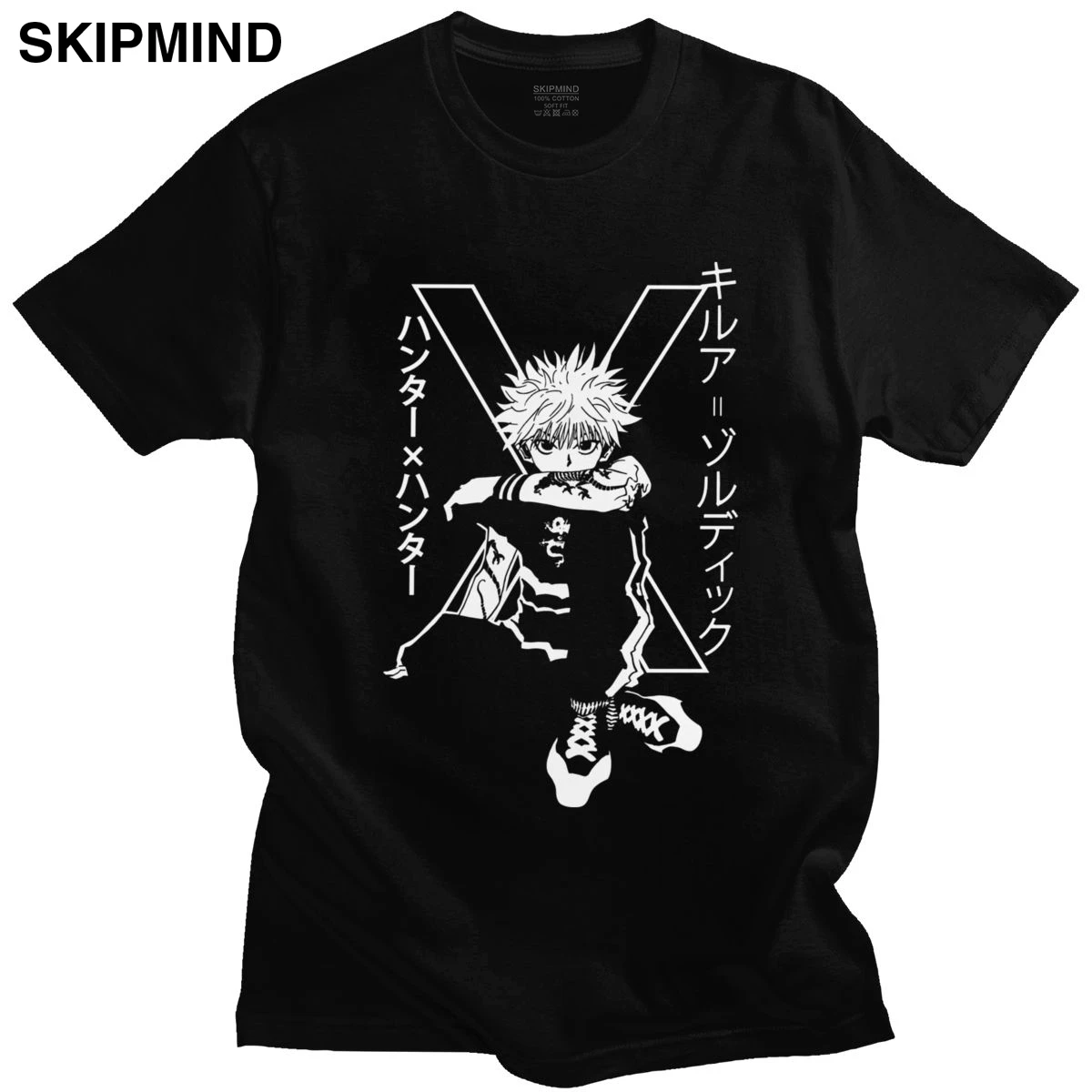 Killua Zoldyck T Shirt for Men Pre-shrunk Cotton Handsome T-shirt Crew Neck Short Sleeve Hunter x Tee Slim Fit Clothing | Мужская одежда