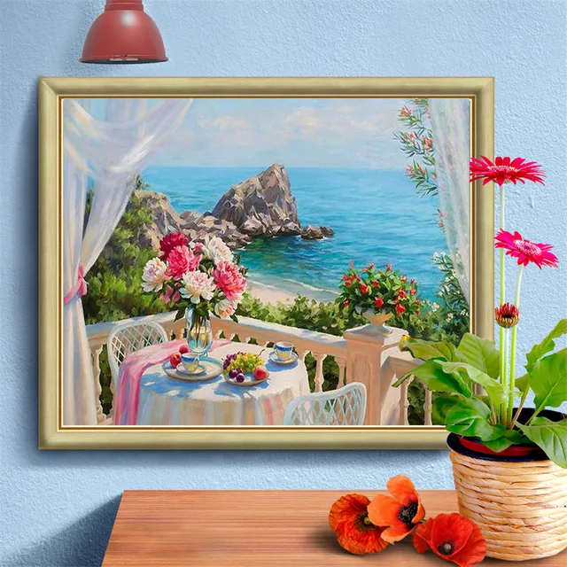 HUACAN Full Drill Square Diamond Painting Landscape 5D DIY Diamond Embroidery Flowers Home Decoration Sea Picture