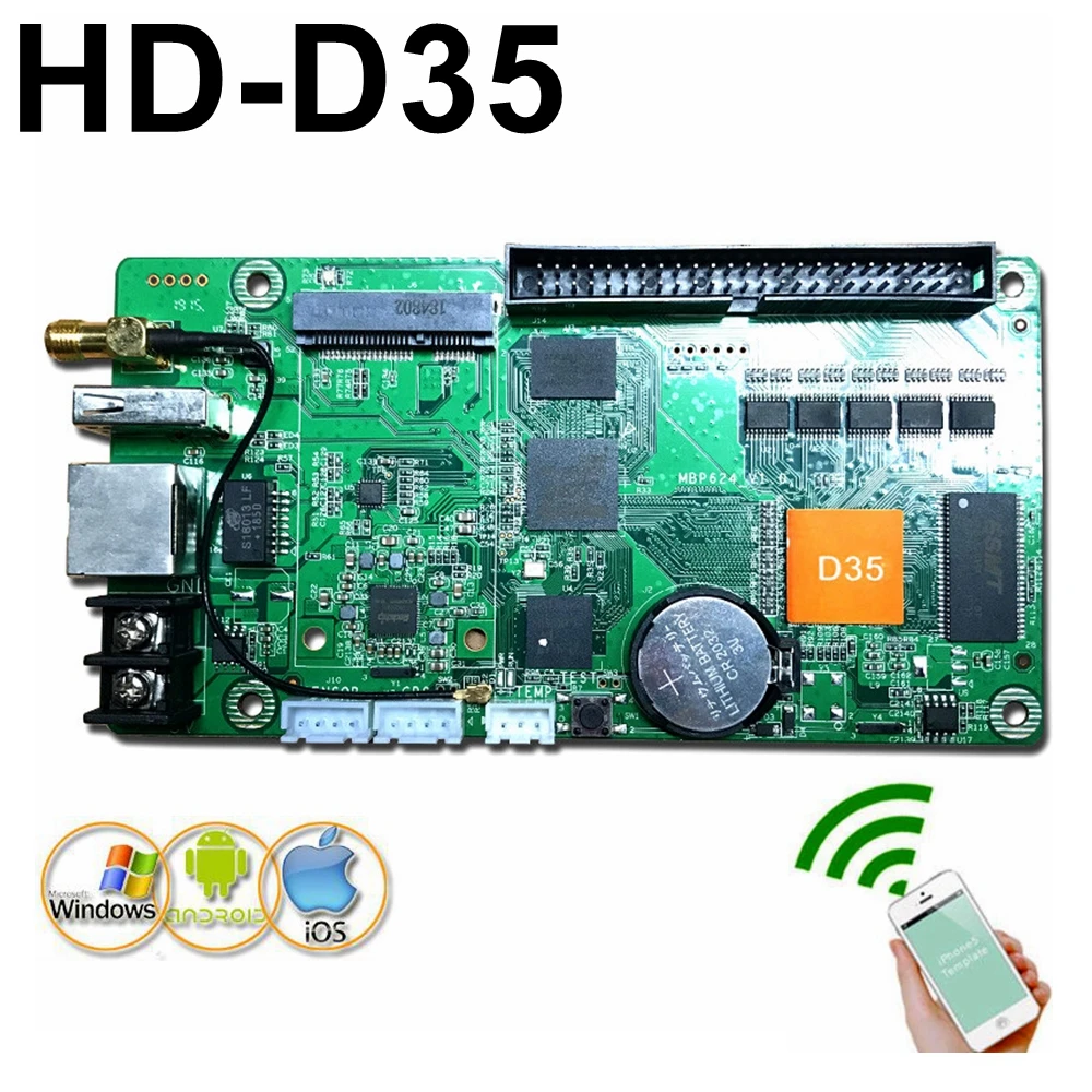 

HD-D35-F wifi asynchronous full color led screen control card 1024*64 pixels rgb USB video controller for lintel display