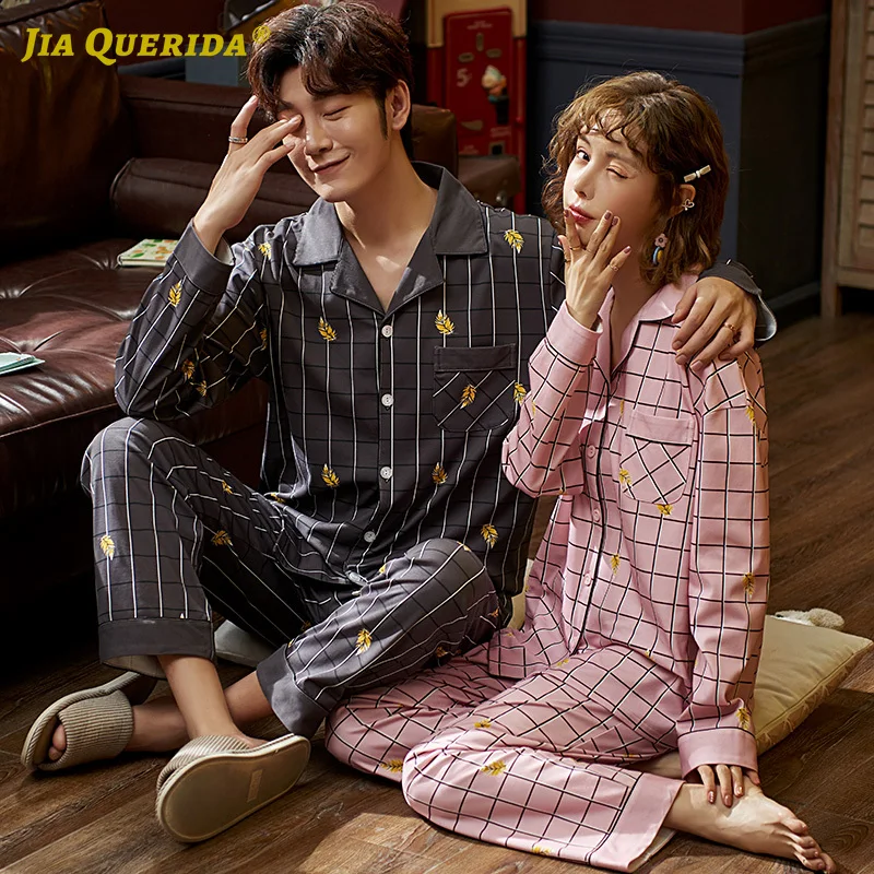 New Pajamas for Couple Chinese Pajamas Front Pocket Long Sleeve Long Pants Pyjamas Men and Women Pajamas Set Pj Set Sleepwear