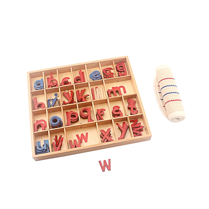 Montessori Language Wood 5 Sets Small Movable Alphabet Red & Blue with Mat for Small Movable Alphabets Toys Education Preschool 6