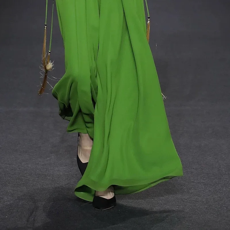Звездный стиль фрукты зеленый комбинезон шифоновый плиссированный свободный слинг кусок широкие брюки летние женские тренд новая Элегантность Темперамент