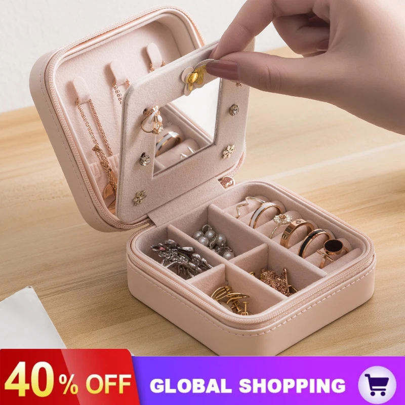 Leather Mini Jewelry Storage Box Portable Earrings Necklace Ring Jewelry Storage Box