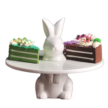 

Rabbit Cake Stand Ornament Ceramic Hare Dessert Serving Tray Cake Tableware Decor Gift Craft Supplies L3187 Creative Porcelain
