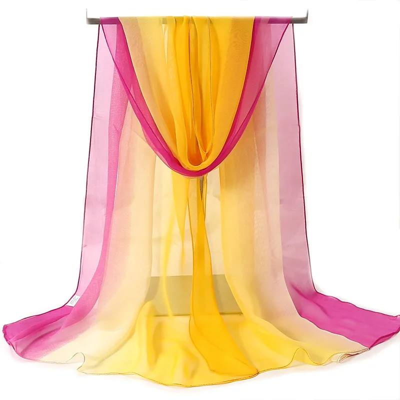 Four Seasons Thin Soft Chiffon For Women Silky Gradient Printing Beach Georgette Scarf Shawls Long Wraps Beach Sunscreen Hijab 3
