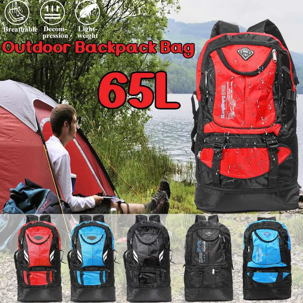 65L Large Capacity Outdoor Sports Backpack Men And Women Travel Bag Hiking Camping Climbing Fishing Bags Waterproof Backpacks