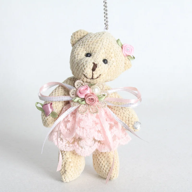 New Floral Lace Teddy Bear Plush Toys Small Jointed Bear Dolls Super Cute Soft Pineapple Bear Key Bag Pendant Toy 10pcslot 16cm (5)