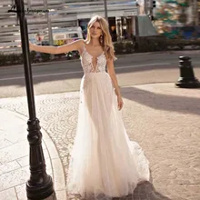Свадебные платья в стиле бохо, аппликация с кружевом, v-образный вырез, свадебное пляжное платье на бретельках с открытой спиной,, свадебное платье