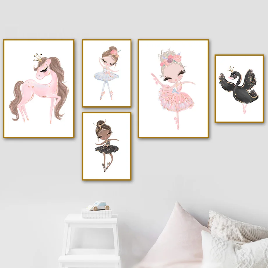 Cartoon-Pink-Unicorn-Swan-Girl-Crown-Flower-Nordic-Posters-And-Prints-Wall-Art-Canvas-Painting-Wall (1)