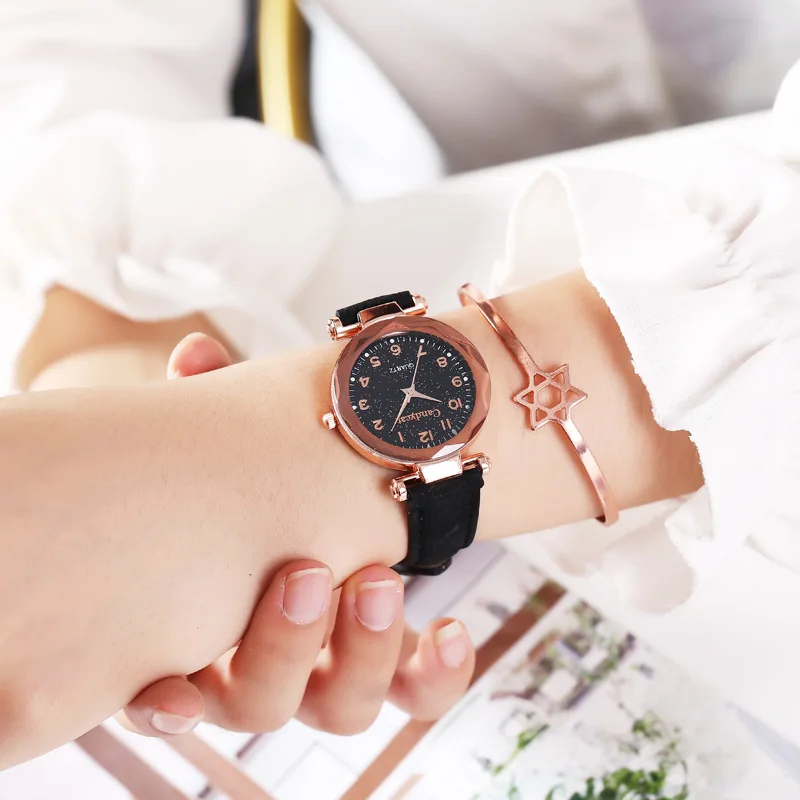 Black Color Bracelet Женские часы Звездное небо женские часы-браслет повседневные кожаные женские кварцевые наручные часы женские часы reloj mujer relogio feminino - Цвет: Black Color Bracelet