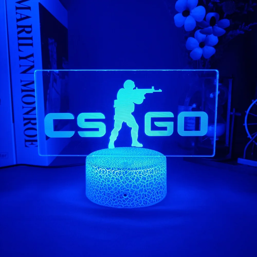 CS GO-Lampe de nuit 3D avec logo de jeu RVB, lampes de table de chevet,  comptoir-grève, cadeaux d'anniversaire, décoration de chambre à coucher,  escales colorées