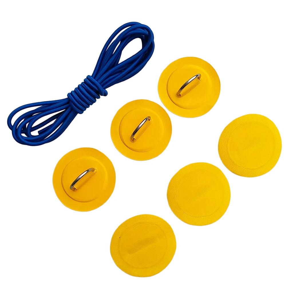 6Pcs Inflatable Boat Kayak SUP D-ring Patch & Elastic Shock Cord Set- 6 Colors Dinghy D Ring Round Patch