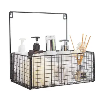 

Nordic Hanging Wall Mounted Iron Storage Basket Box Toiletries Makeup Organizer for Kitchen Bathroom White & Black New