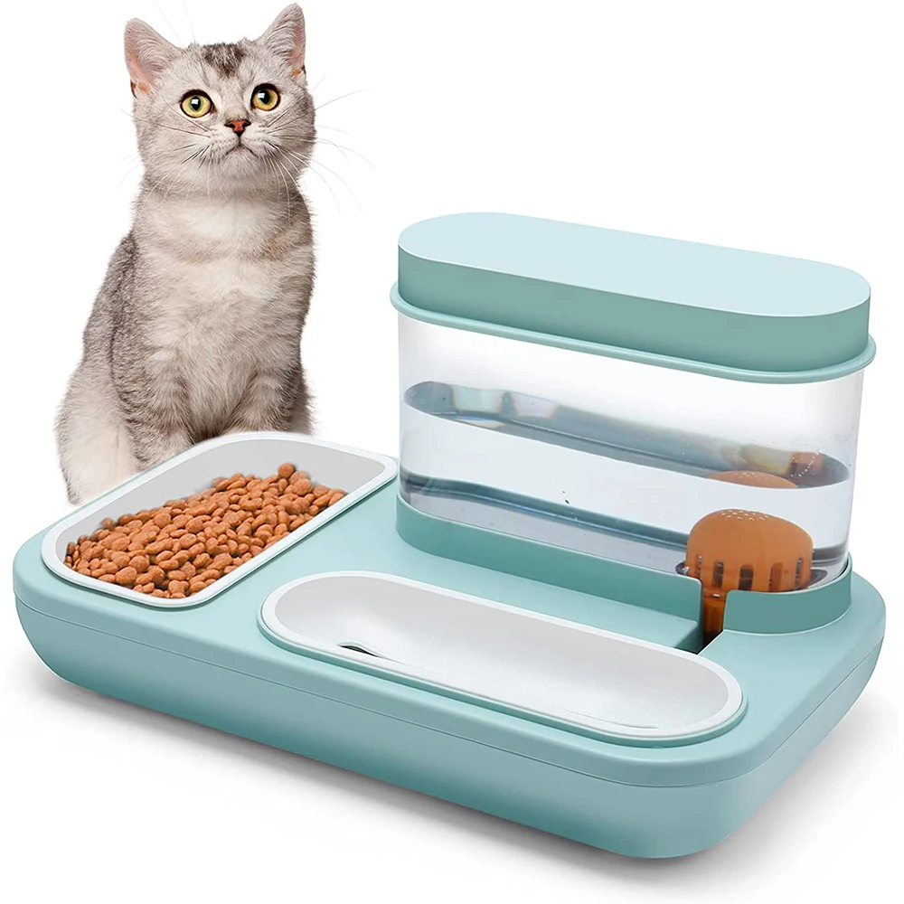 

1500ml Water Dispenser with Food Bowl Anti-Slip Base Feeder Drinking Water Container Double Bowls Pet Product for Dog Cat