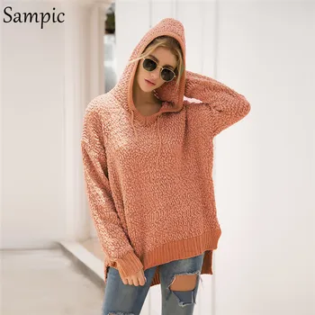

Sampic Knitted Hoodies Women Autumn Long Hoodie Black Pink Crewneck Womens Sweatshirt Pullover Winter Long Sleeve Hoody