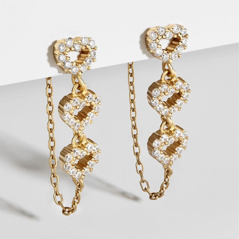 

Korean Style Heart Long Earrings CZ Zircon Crystal Drop Earrings Wedding Engagement Jewelry Statement Earrings For Women
