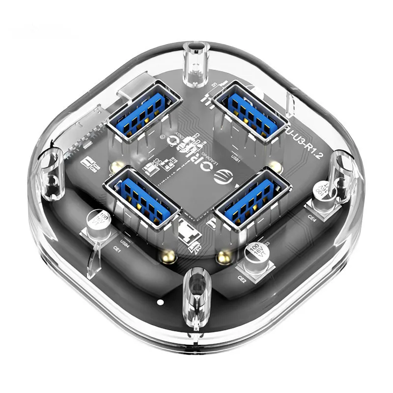 Orico 4 порта USB3.0 концентратор прозрачная высокая скорость с интерфейсом питания Micro USB Подставка для концентратора OTG для Mac/Windows/Linux