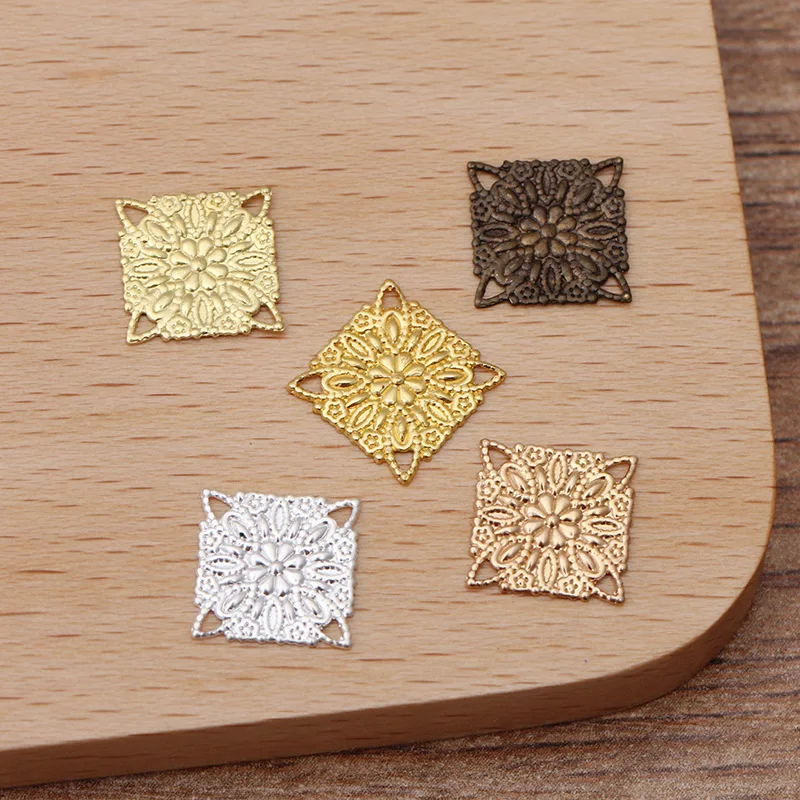 200-PCS-10mm-Metal-Copper-Sheet-Filigree-Square-Connectors-Charm-DIY-Accessories-For-Jewelry-Making