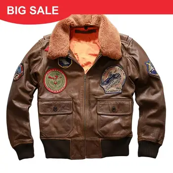 

2020 Men Brown Genuine Leather Pilot Jacket Wool Collar Plus Size XXXL Real Cowhide Winter Russian Pilot Coat FREE SHIPPING