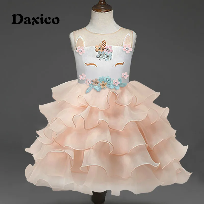 Разноцветная кружевная детская одежда без рукавов для девочек; Летние многослойные платья; Детские платья до колена; платье-пачка принцессы; vestidos