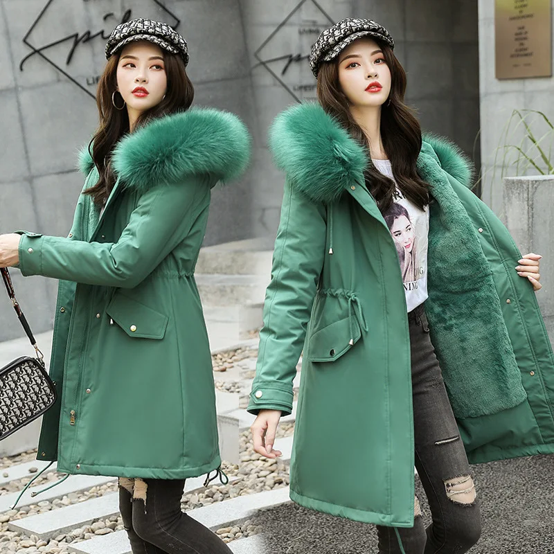 

2019 Autumn And Winter New Style down Jacket Women's Korean-style Mid-length Loose-Fit BF Waist Hugging Slimming Fur Coat