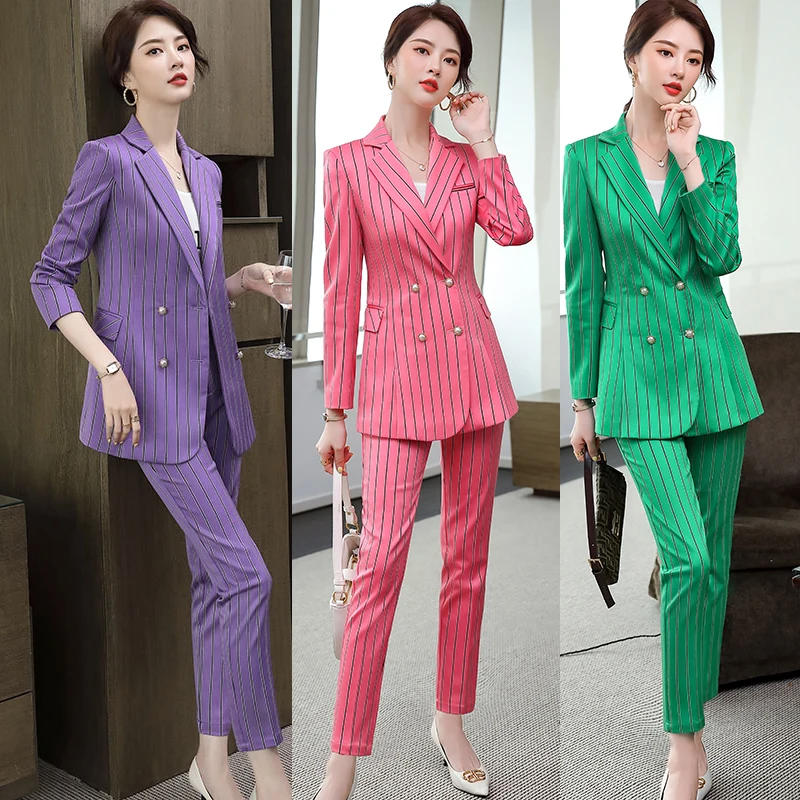 

Ladies Business Fashion Pant Suit Stripe