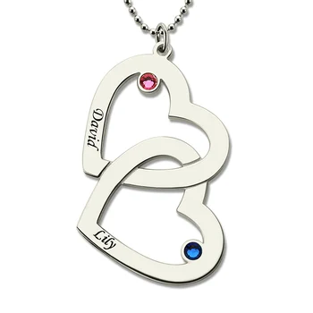 

AILIN Sterling Silver Couple's Heart in Heart Birthstone Necklace Engraved Couple Necklace with 2 Names Valentine's Day Gift