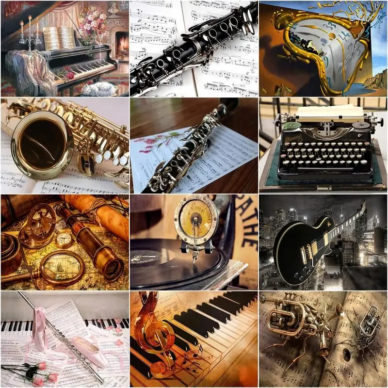 Diamond Painting 5D DIY Diamond Painting Full Square Guitar Violin Piano Rhinestones Mosaic Musical Instrument Handmade Crafts Cross S