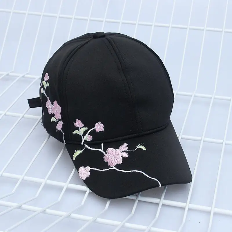 Простой унисекс хлопок открытый девушки бейсболка Слива вышивка Snapback модные спортивные шапки для женщин кепки - Цвет: black