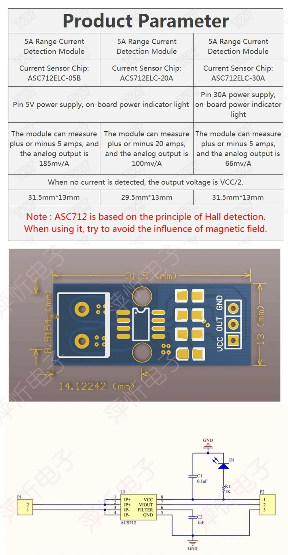 Модуль датчика тока Холла ACS712 Модуль 5A 20A 30A модуль датчика тока Холла для arduino ACS712TELC-5A/20A/30A ACS712