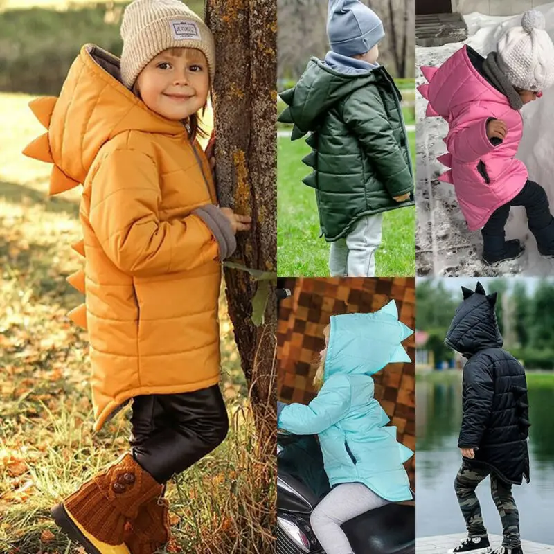  PUDCOCO Toddler Kid Baby Girl Boy Hoodies Zipper Outwear Coat 3D Dinosaur Winter Warm Jacket Parkas