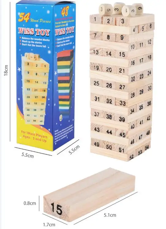 wood color 54 шт. строительные блоки цифровые сваи высокие сваи Дошкольные Образовательные Бесплатные кости деревянный цвет разноцветный домино детская игрушка - Цвет: wood color