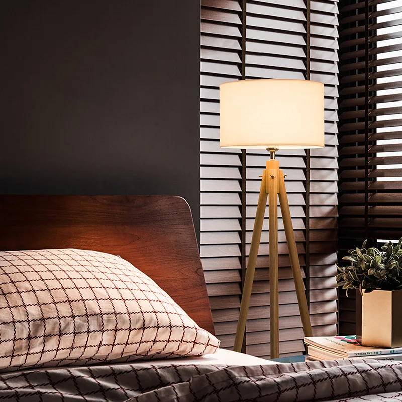 Nordic Wood fabric LED Floor Lamps For Living Room Triangle Floor Lights Lighting Bedroom Study Home Decor Standing Lamp