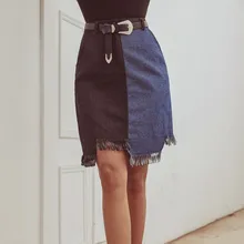 Лоскутная джинсовая юбка весна лето женская юбка с бахромой юбка с высокой талией юбки больших размеров модная одежда 30099