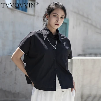 

Loose Women Black Asymmetrical Split Big Size Blouse Lapel Short Sleeve Loose Fit Shirt Fashion Spring Summer 2020 I1JU