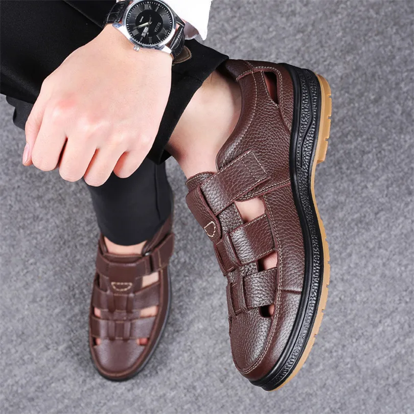 LIN KING New Leisure Sandals For Men Hollow Out Genuine Leather Business Shoes Soft Sole Summer Outside Footwear Shoes For Male - Image 2