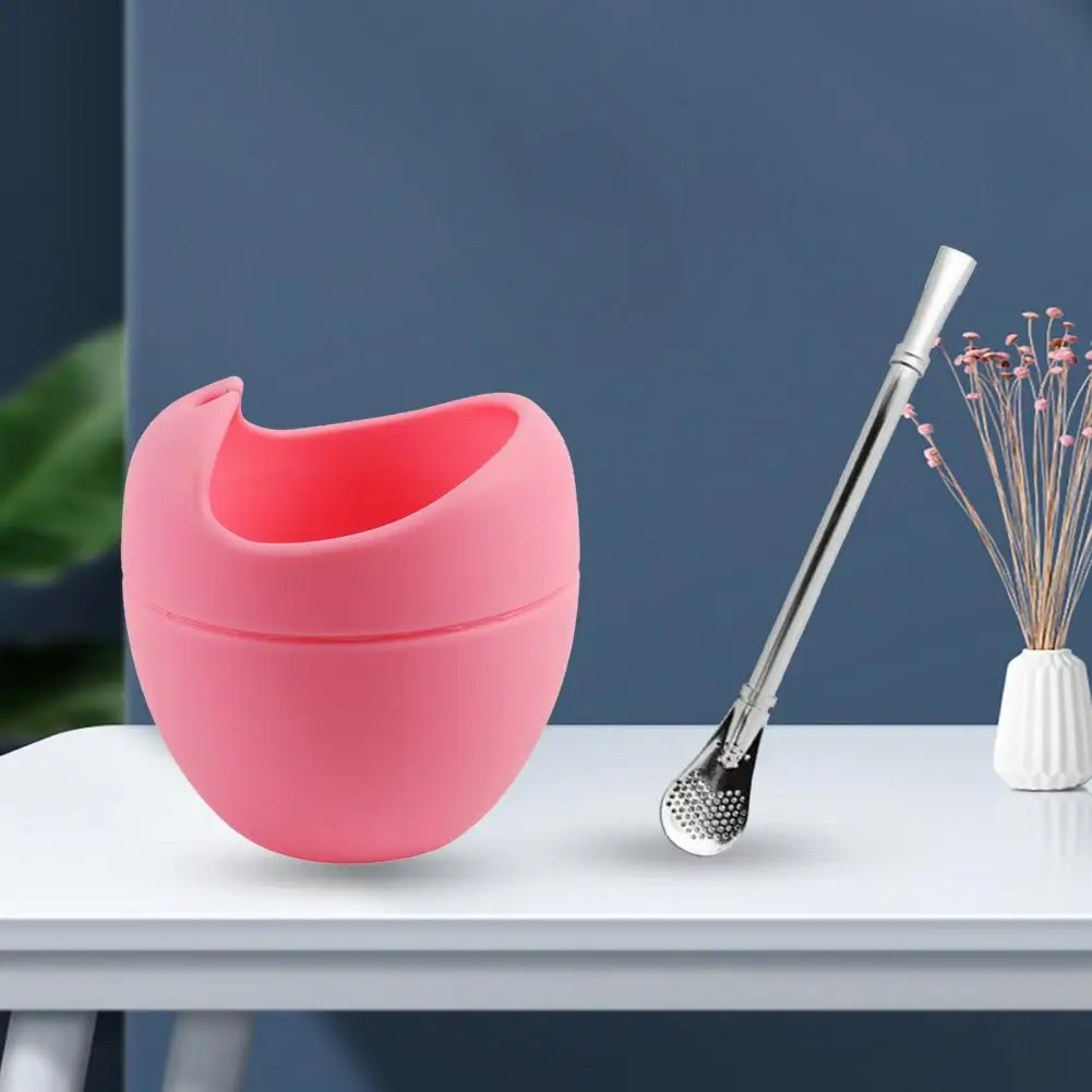 Yerba Mate Tea Cup Reusable Mate Tea Cup Filter Portable Silicone Bombilla Stainless Steel Straw Drink