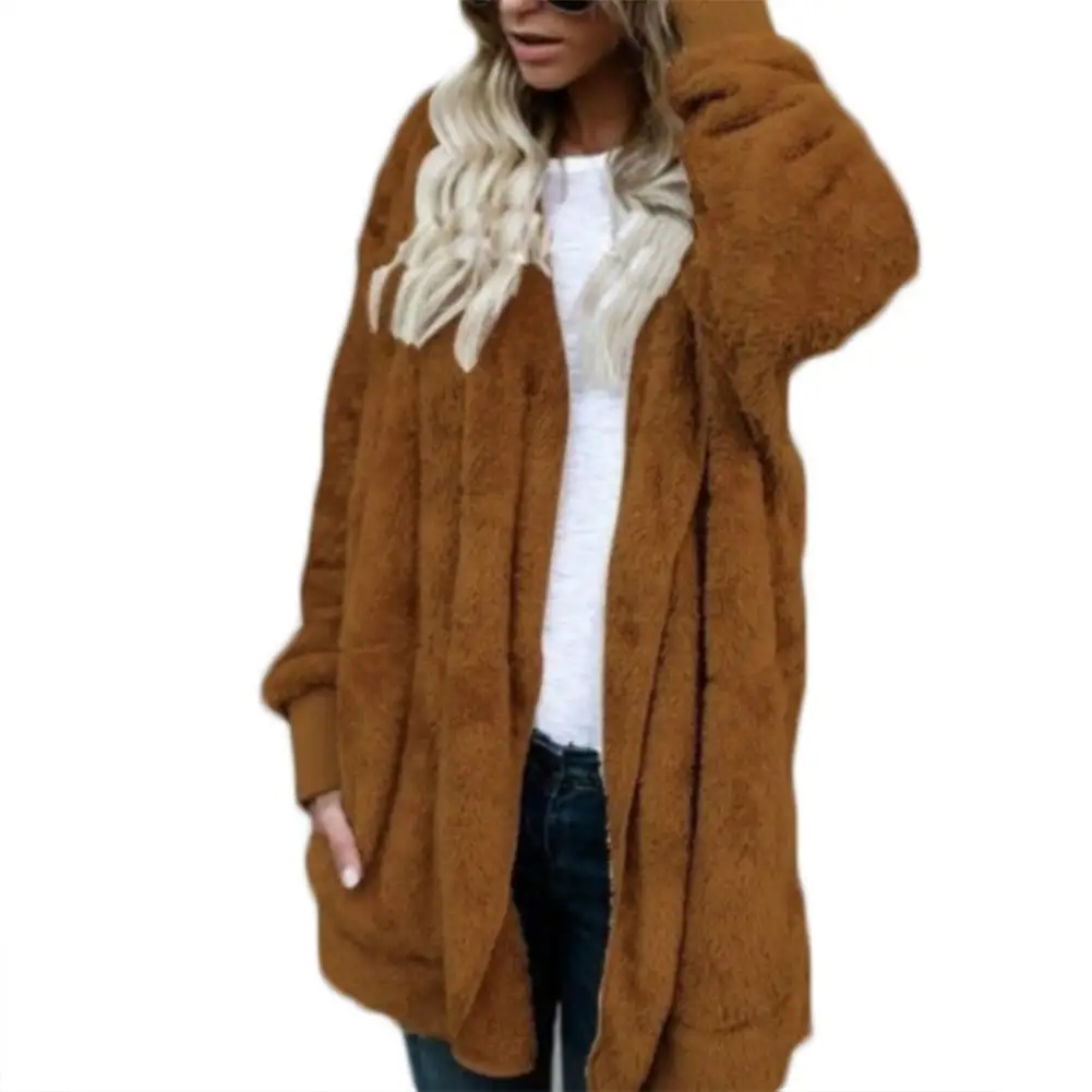 Women cardigan sweater Solid Plush Faux Fur Warm Long Sleeve Hooded Midi Coat Cardigan Sweater Jacket 2022 |